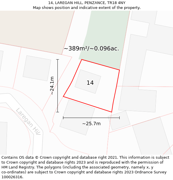 14, LAREGAN HILL, PENZANCE, TR18 4NY: Plot and title map