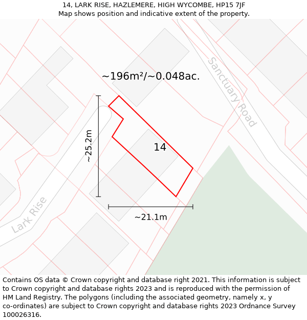 14, LARK RISE, HAZLEMERE, HIGH WYCOMBE, HP15 7JF: Plot and title map