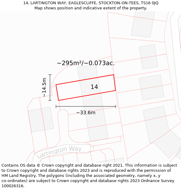 14, LARTINGTON WAY, EAGLESCLIFFE, STOCKTON-ON-TEES, TS16 0JQ: Plot and title map