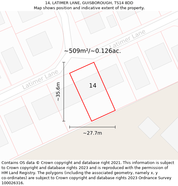 14, LATIMER LANE, GUISBOROUGH, TS14 8DD: Plot and title map