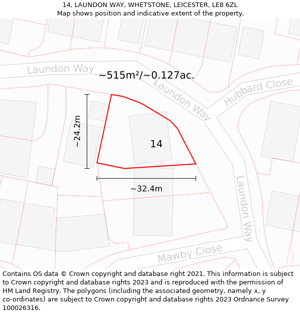 14, LAUNDON WAY, WHETSTONE, LEICESTER, LE8 6ZL: Plot and title map