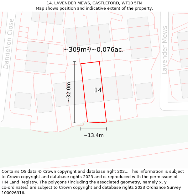 14, LAVENDER MEWS, CASTLEFORD, WF10 5FN: Plot and title map