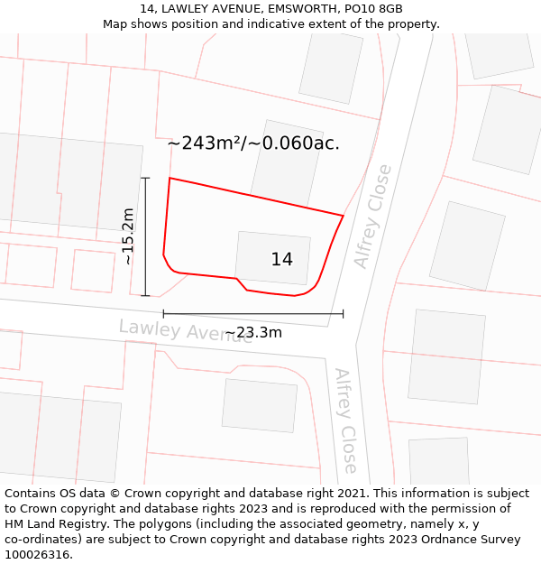 14, LAWLEY AVENUE, EMSWORTH, PO10 8GB: Plot and title map