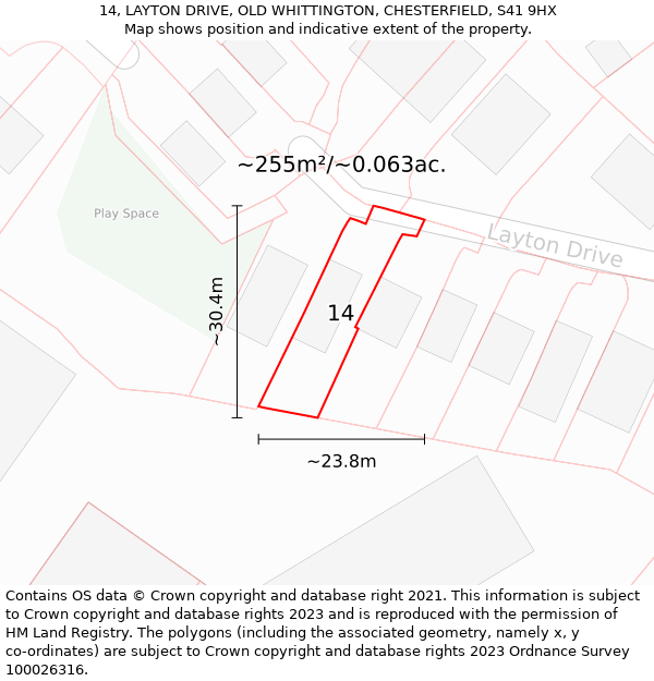 14, LAYTON DRIVE, OLD WHITTINGTON, CHESTERFIELD, S41 9HX: Plot and title map