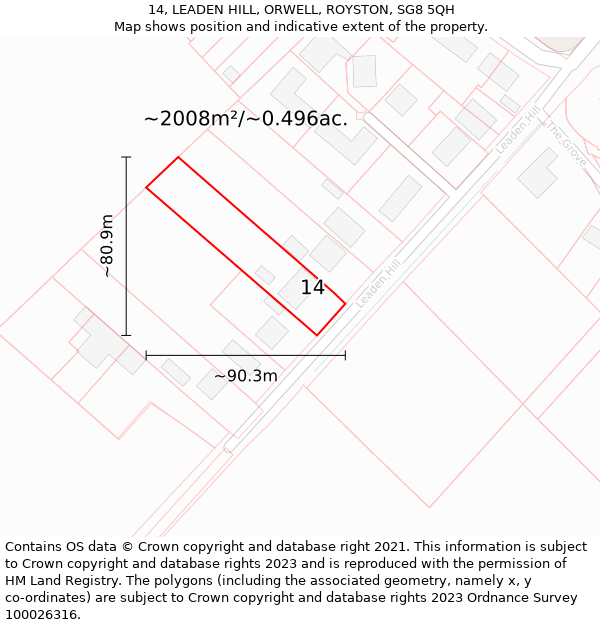 14, LEADEN HILL, ORWELL, ROYSTON, SG8 5QH: Plot and title map