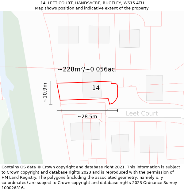 14, LEET COURT, HANDSACRE, RUGELEY, WS15 4TU: Plot and title map