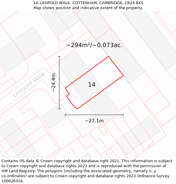 14, LEOPOLD WALK, COTTENHAM, CAMBRIDGE, CB24 8XS: Plot and title map