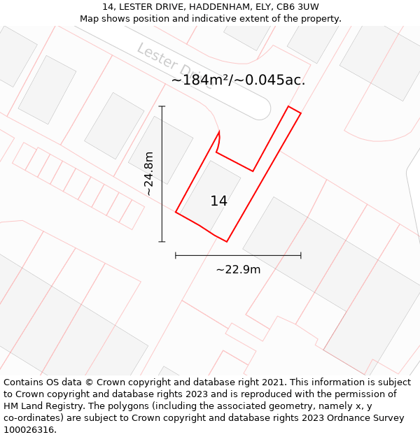 14, LESTER DRIVE, HADDENHAM, ELY, CB6 3UW: Plot and title map