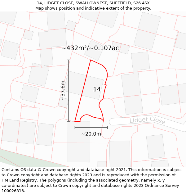 14, LIDGET CLOSE, SWALLOWNEST, SHEFFIELD, S26 4SX: Plot and title map