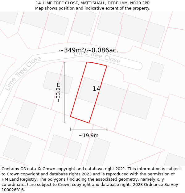 14, LIME TREE CLOSE, MATTISHALL, DEREHAM, NR20 3PP: Plot and title map