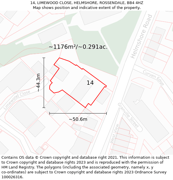 14, LIMEWOOD CLOSE, HELMSHORE, ROSSENDALE, BB4 4HZ: Plot and title map