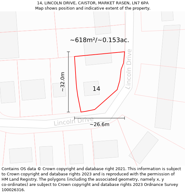 14, LINCOLN DRIVE, CAISTOR, MARKET RASEN, LN7 6PA: Plot and title map