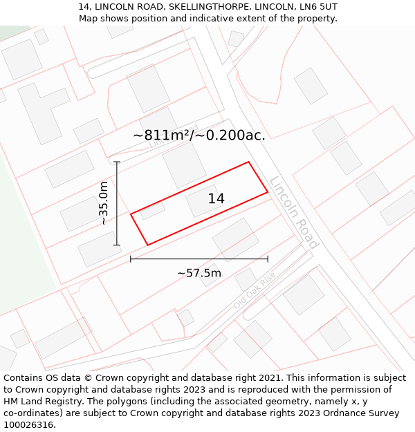 14, LINCOLN ROAD, SKELLINGTHORPE, LINCOLN, LN6 5UT: Plot and title map