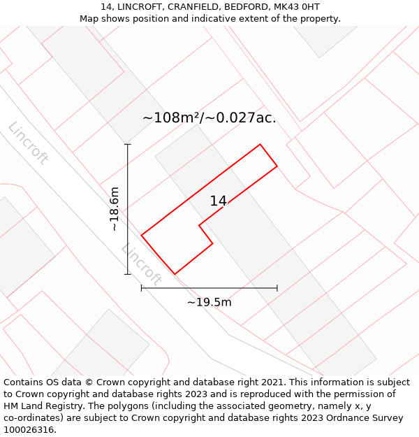 14, LINCROFT, CRANFIELD, BEDFORD, MK43 0HT: Plot and title map