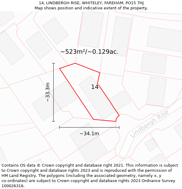 14, LINDBERGH RISE, WHITELEY, FAREHAM, PO15 7HJ: Plot and title map