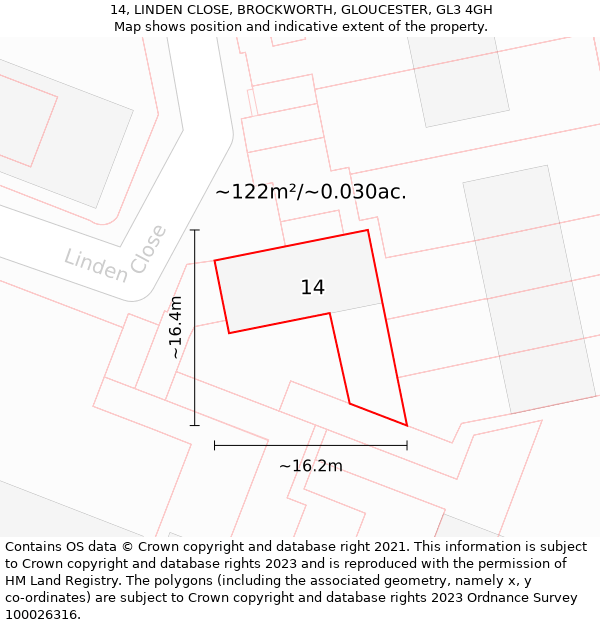 14, LINDEN CLOSE, BROCKWORTH, GLOUCESTER, GL3 4GH: Plot and title map