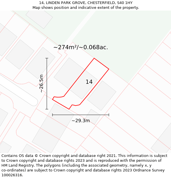 14, LINDEN PARK GROVE, CHESTERFIELD, S40 1HY: Plot and title map