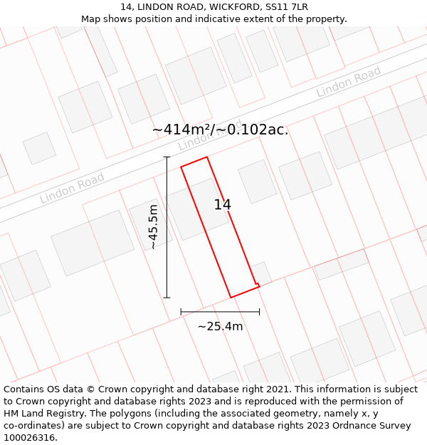 14, LINDON ROAD, WICKFORD, SS11 7LR: Plot and title map