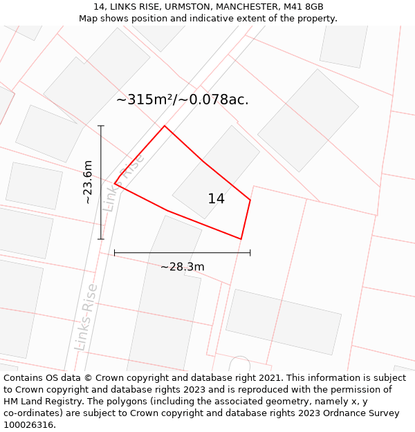 14, LINKS RISE, URMSTON, MANCHESTER, M41 8GB: Plot and title map