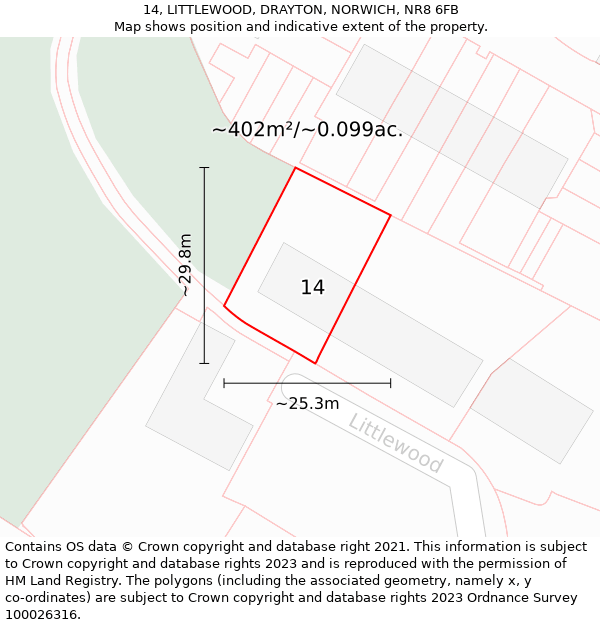 14, LITTLEWOOD, DRAYTON, NORWICH, NR8 6FB: Plot and title map