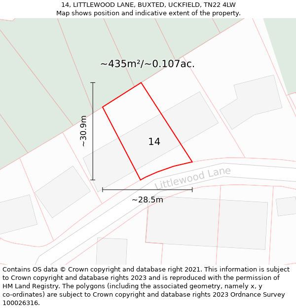 14, LITTLEWOOD LANE, BUXTED, UCKFIELD, TN22 4LW: Plot and title map