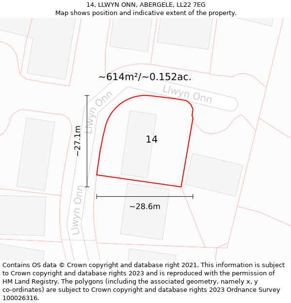 14, LLWYN ONN, ABERGELE, LL22 7EG: Plot and title map