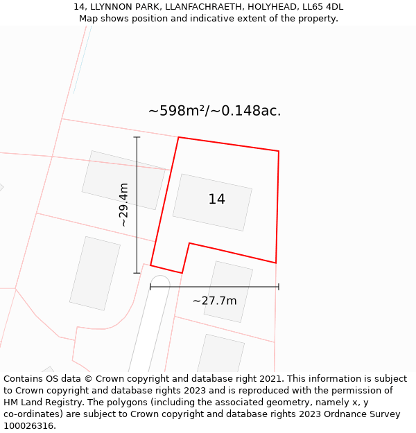 14, LLYNNON PARK, LLANFACHRAETH, HOLYHEAD, LL65 4DL: Plot and title map