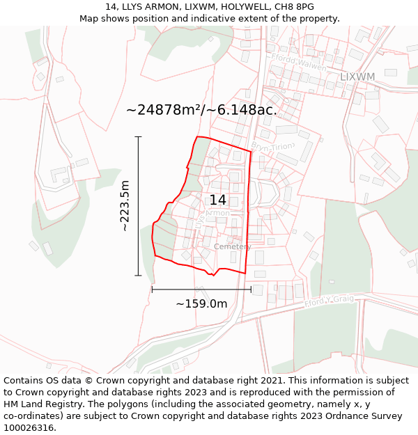 14, LLYS ARMON, LIXWM, HOLYWELL, CH8 8PG: Plot and title map