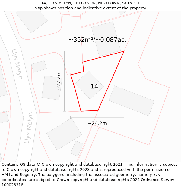 14, LLYS MELYN, TREGYNON, NEWTOWN, SY16 3EE: Plot and title map