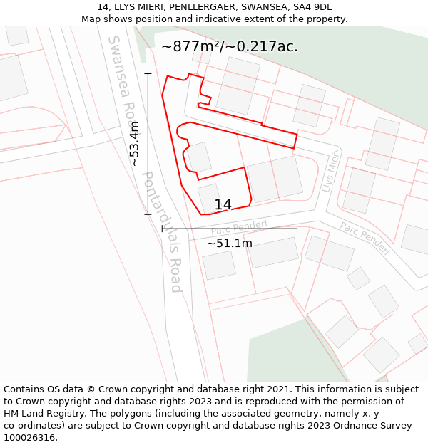 14, LLYS MIERI, PENLLERGAER, SWANSEA, SA4 9DL: Plot and title map