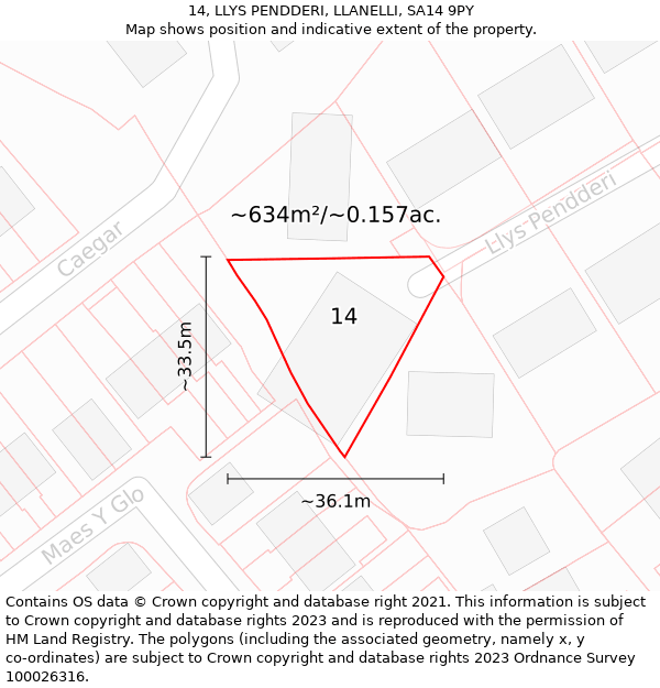 14, LLYS PENDDERI, LLANELLI, SA14 9PY: Plot and title map