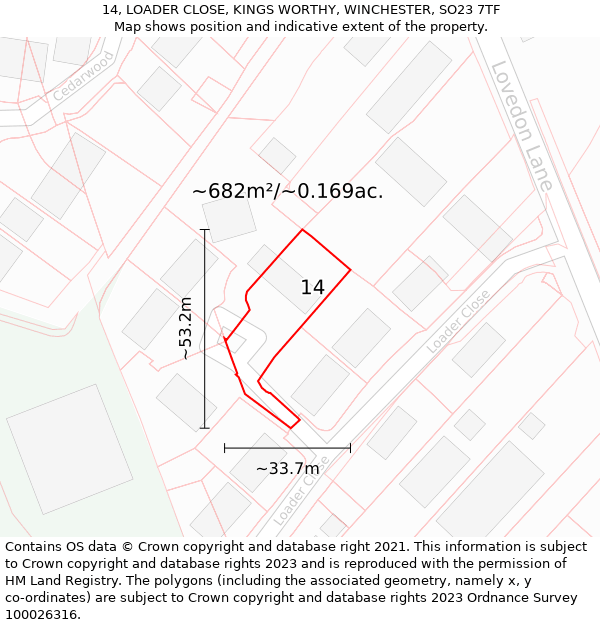 14, LOADER CLOSE, KINGS WORTHY, WINCHESTER, SO23 7TF: Plot and title map