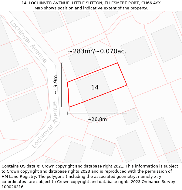 14, LOCHINVER AVENUE, LITTLE SUTTON, ELLESMERE PORT, CH66 4YX: Plot and title map