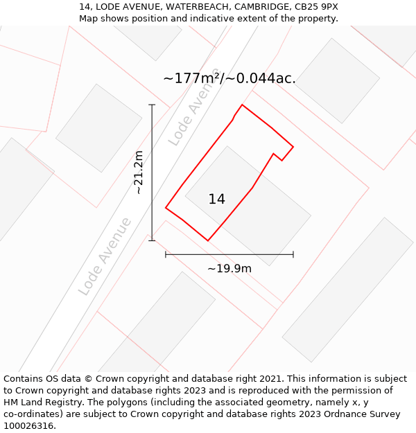 14, LODE AVENUE, WATERBEACH, CAMBRIDGE, CB25 9PX: Plot and title map