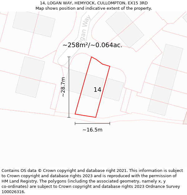 14, LOGAN WAY, HEMYOCK, CULLOMPTON, EX15 3RD: Plot and title map