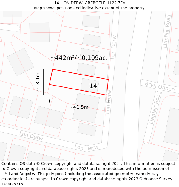 14, LON DERW, ABERGELE, LL22 7EA: Plot and title map