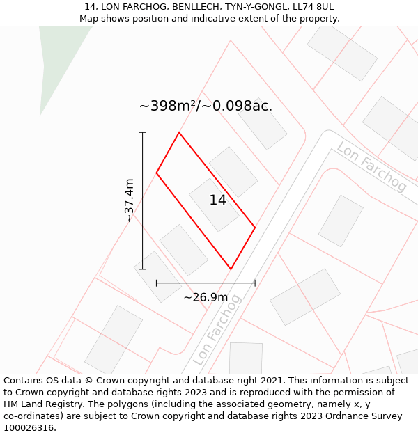 14, LON FARCHOG, BENLLECH, TYN-Y-GONGL, LL74 8UL: Plot and title map