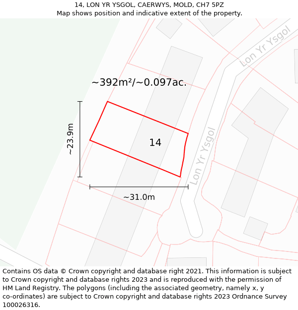 14, LON YR YSGOL, CAERWYS, MOLD, CH7 5PZ: Plot and title map