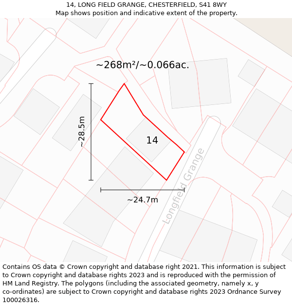 14, LONG FIELD GRANGE, CHESTERFIELD, S41 8WY: Plot and title map