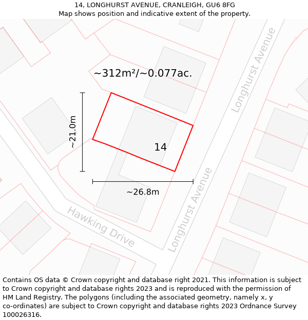 14, LONGHURST AVENUE, CRANLEIGH, GU6 8FG: Plot and title map