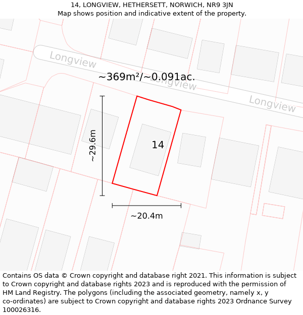 14, LONGVIEW, HETHERSETT, NORWICH, NR9 3JN: Plot and title map