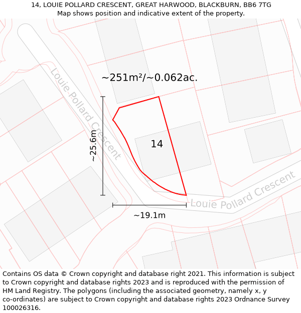 14, LOUIE POLLARD CRESCENT, GREAT HARWOOD, BLACKBURN, BB6 7TG: Plot and title map