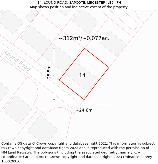 14, LOUND ROAD, SAPCOTE, LEICESTER, LE9 4FH: Plot and title map