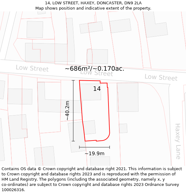 14, LOW STREET, HAXEY, DONCASTER, DN9 2LA: Plot and title map