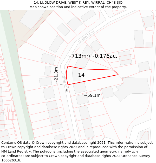 14, LUDLOW DRIVE, WEST KIRBY, WIRRAL, CH48 3JQ: Plot and title map