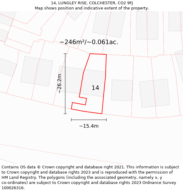 14, LUNGLEY RISE, COLCHESTER, CO2 9FJ: Plot and title map