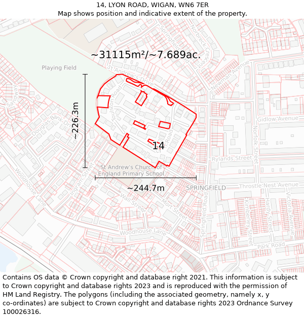 14, LYON ROAD, WIGAN, WN6 7ER: Plot and title map