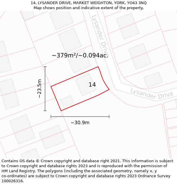 14, LYSANDER DRIVE, MARKET WEIGHTON, YORK, YO43 3NQ: Plot and title map