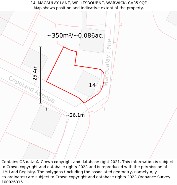 14, MACAULAY LANE, WELLESBOURNE, WARWICK, CV35 9QF: Plot and title map