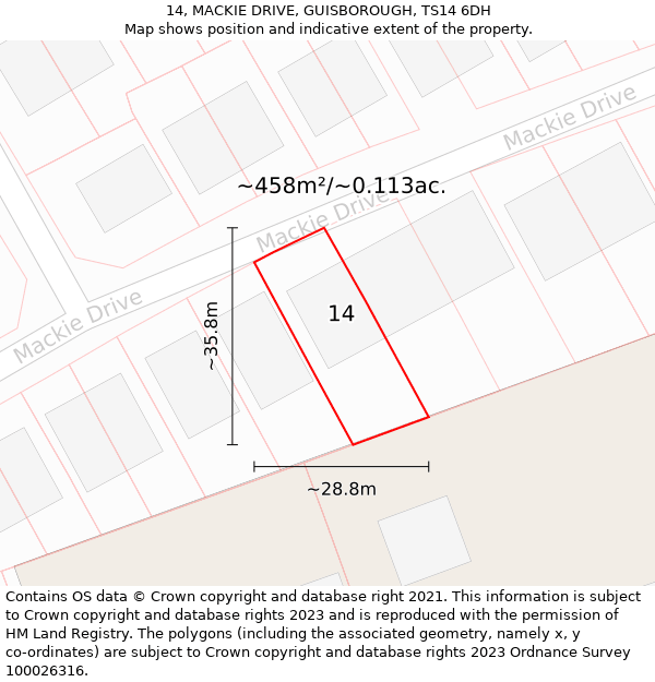 14, MACKIE DRIVE, GUISBOROUGH, TS14 6DH: Plot and title map